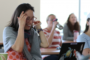 Students share a laugh at one of Dr. Young's jokes (July 2021)